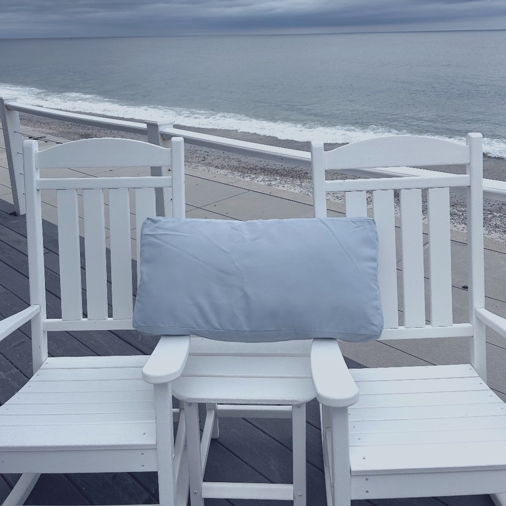 Light blue outdoor cushion covers: 8 Seat (~28 x 28 x 5.5”) & 6 Back